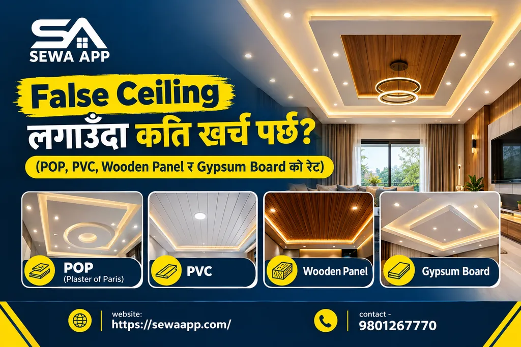 False Ceiling लगाउँदा कति खर्च पर्छ? (POP, PVC, Wooden Panel र Gypsum Board को रेट)